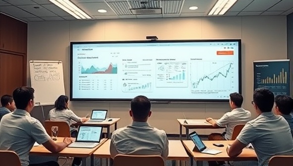 A dynamic and informative online classroom setting within CryptoCampus, featuring virtual whiteboards, live chat discussions, and crypto charts, creating an immersive and educational learning environment for cryptocurrency enthusiasts.