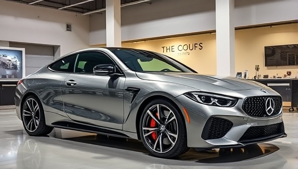 A sleek, customized luxury vehicle displayed in a showroom setting, featuring distinctive design elements and attention-grabbing details that highlight the studio's customization capabilities.