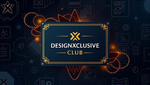 An elegant graphic design featuring a membership card with the DesignXclusive Club logo, surrounded by design elements and digital patterns, symbolizing exclusivity and premium access to web design services, resources, and community within the club.