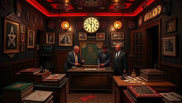 An intriguing image showcasing a group of participants inside a casino-themed escape room, surrounded by intricate puzzles, hidden clues, and mysterious artifacts, with a countdown clock ticking, capturing the suspense and excitement of the Escape Casino Quest experience.