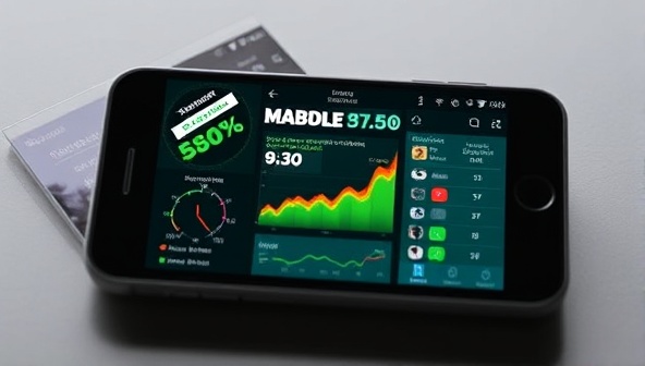A modern smartphone screen displaying the FarmPro Mobile app interface with vibrant graphs, weather forecasts, and farm management tools, showcasing the user-friendly design and practical features for farmers' daily use in optimizing farm operations.