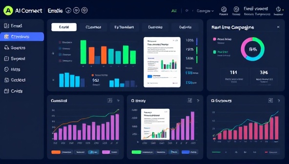 An AI-powered email marketing dashboard displaying customer segmentation data, personalized email templates, and real-time campaign performance metrics, illustrating the efficiency and customization capabilities of AIConnect for email marketing campaigns.