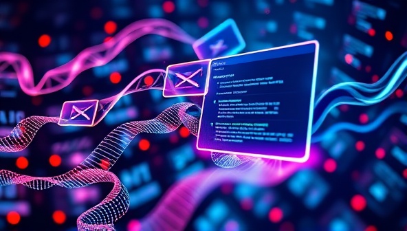 An abstract visualization of data streams flowing into a website interface, transforming into performance enhancements like speed optimizations, content recommendations, and user experience upgrades, symbolizing the power of data-driven decision-making in web design.