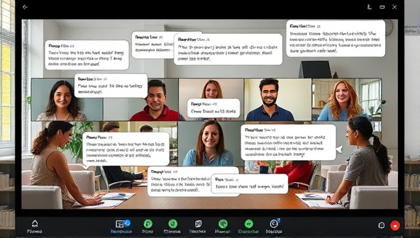 An online webinar setup with a diverse group of writers engaged in a lively discussion, with virtual chat bubbles showing positive feedback and constructive criticism, illustrating a supportive writing community.