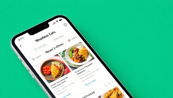 A smartphone displaying the Wasteless Eats app interface with vibrant images of discounted food items, nearby offers, and a user-friendly search function, illustrating the convenience and savings potential for users looking to reduce food waste while enjoying affordable meals.