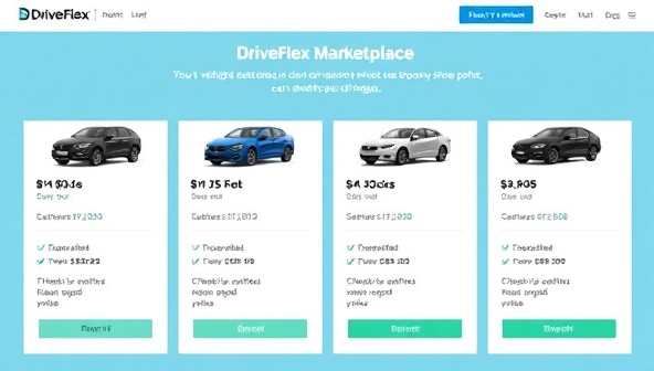 An interactive platform interface displaying a variety of vehicle options available for subscription, with customizable features and pricing plans, illustrating the flexibility and convenience of car ownership through DriveFlex Marketplace.