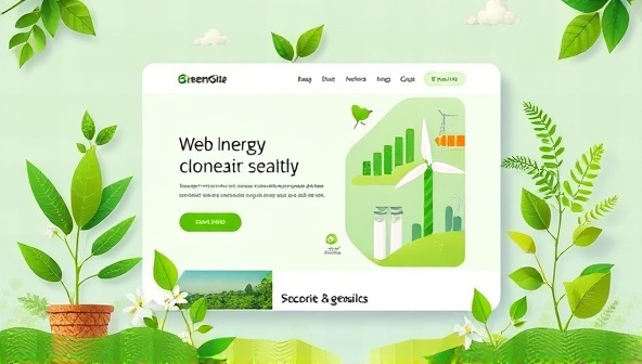 An artistic depiction of a website template adorned with green elements, renewable energy symbols, and earth-friendly visuals, conveying the essence of GreenSite Designs' eco-conscious approach to web design.