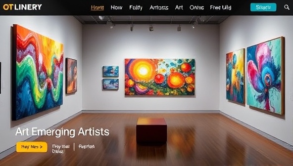 An online art exhibition gallery featuring a curated selection of vibrant artworks by emerging artists, displayed in a virtual gallery setting with interactive viewing options, artist bios, and purchase links, creating a dynamic and immersive art experience for visitors.