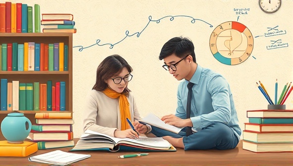 An artistic representation of a digital mentor guiding a writer through a virtual writing session, surrounded by books, notes, and creative tools, symbolizing knowledge transfer, inspiration, and growth in the writing journey.