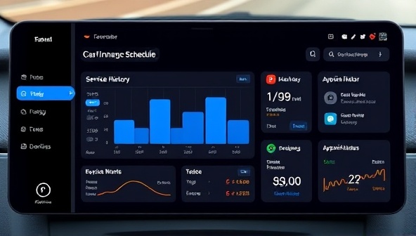 An interactive digital dashboard displaying a personalized car maintenance schedule, service history, and upcoming appointments, designed to streamline the car care experience for subscribers and showcase the convenience and efficiency of the subscription service.