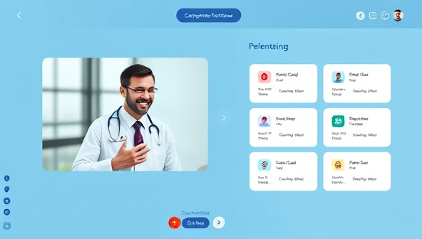 An interactive platform interface showing a doctor and a patient communicating via video call, with medical charts and appointment scheduling options integrated, highlighting the convenience and efficiency of the telehealth communication platform.