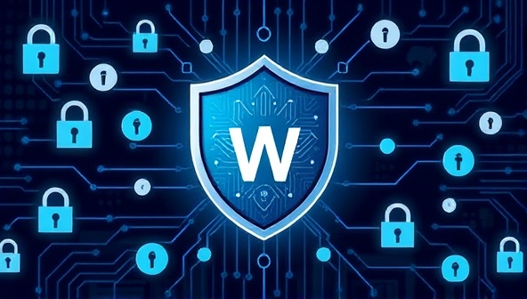 An illustration featuring a shield emblem with digital elements, symbolizing website protection and cybersecurity, surrounded by lock icons, firewalls, and data encryption symbols, representing the comprehensive security features offered by SecureWebShield.