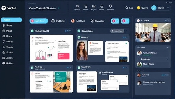 An online dashboard interface displaying a collaborative workspace with virtual project boards, video conferencing tools, and chat features, facilitating seamless communication and project management for remote web design collaborations.