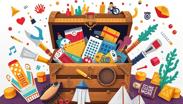 An artistic depiction of a treasure trove overflowing with diverse and specialized skills, symbolizing the abundance of talent available on the platform and the valuable connections it facilitates within niche industries.