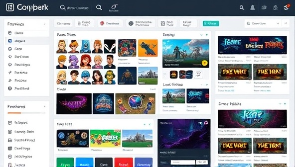 An interactive content marketplace display featuring a variety of gaming assets and resources, such as character sprites, sound effects, level designs, and streaming overlays, organized in a user-friendly interface with search filters and previews, illustrating the diversity and quality of content available on the platform.