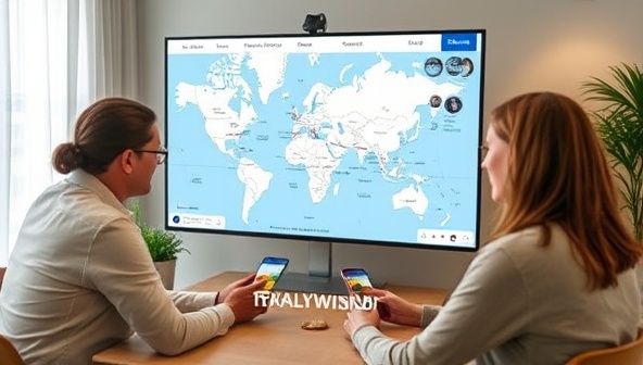 An engaging image of a virtual travel consultation session in progress, featuring a travel advisor presenting a detailed itinerary on a digital map, while the client interacts and provides feedback on preferred destinations and activities, capturing the essence of personalized and collaborative travel planning with WanderWisdom.