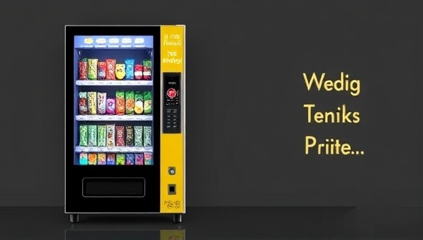 An innovative vending machine design featuring a sleek and modern interface displaying colorful, fresh snack options like fruit cups, protein bars, and organic beverages, attracting health-conscious consumers with its vibrant display and healthy offerings.
