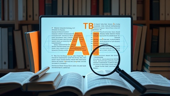 An artistic representation of AI algorithms processing legal text and generating visual insights on a digital screen, surrounded by legal books and a magnifying glass, symbolizing advanced legal research powered by artificial intelligence.