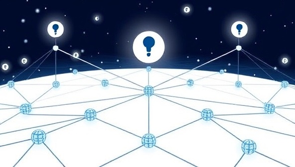 An illustration of interconnected blockchain nodes forming a secure communication network, with data blocks encrypted and transmitted securely between users, highlighting the robust security features and decentralized nature of the Blockchain-Powered Telecommunications Platform.