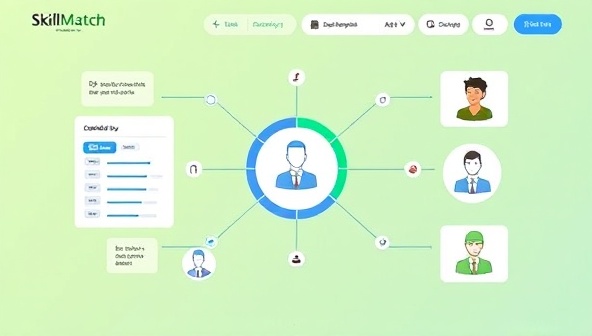 An interactive platform interface showcasing a dynamic skill-matching algorithm that connects job requirements with candidate skills in real-time, demonstrating the innovative approach of SkillMatch Hub in revolutionizing recruitment.