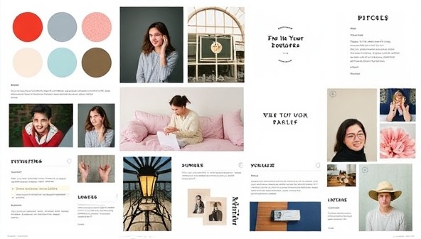 A visual brand mood board created by BrandStory Creators, featuring color palettes, typography samples, mood images, and key brand messaging elements that convey a cohesive and distinctive brand identity, exemplifying the power of visual storytelling in personal branding.