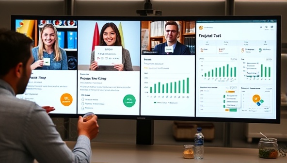 An engaging virtual taste testing session with participants sampling different food products, providing feedback through interactive surveys, and a dashboard displaying real-time data analytics, highlighting the innovation and consumer engagement of FlavorLab360.