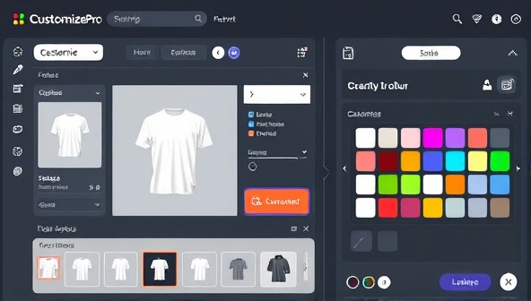 A digital representation of a user customizing a product on an e-commerce website, with interactive design elements and color options, showcasing the versatility and personalization capabilities of the CustomizePro tool.