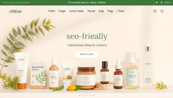 An aesthetically pleasing online marketplace interface showcasing a variety of eco-friendly beauty products with natural packaging, botanical ingredients, and sustainable branding, conveying a message of conscious beauty choices and environmental responsibility.