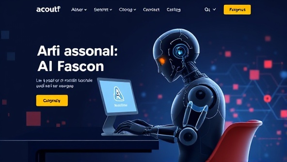 An artistic representation of a digital AI assistant with a stylized interface, working on a sleek and modern website design, showcasing the fusion of technology and creativity.