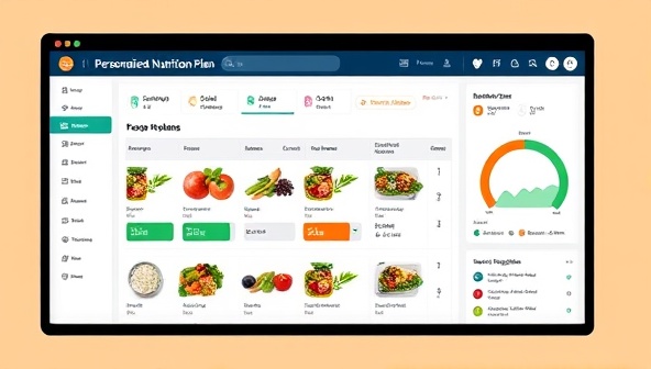 An online dashboard displaying a personalized nutrition plan with colorful meal options and a progress tracker, highlighting the individualized and data-driven nature of the service.