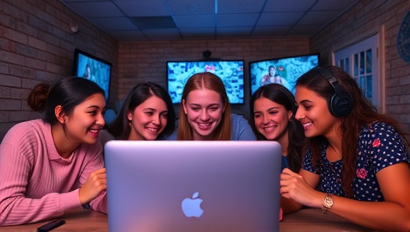 A group of friends on a video call, intensely focused on their screens, collaborating to solve a virtual puzzle within the escape room, showcasing excitement and teamwork.