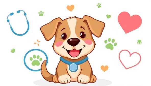 An adorable illustration of a happy pet surrounded by wellness symbols like a stethoscope, a paw print, and a heart, symbolizing the comprehensive care and protection provided by PawProtector's pet insurance plans.
