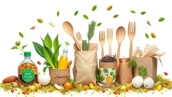 An artistic depiction of agricultural waste being transformed into a variety of eco-friendly products such as plant-based packaging, compostable utensils, and recycled paper, symbolizing sustainability and innovation in waste management.