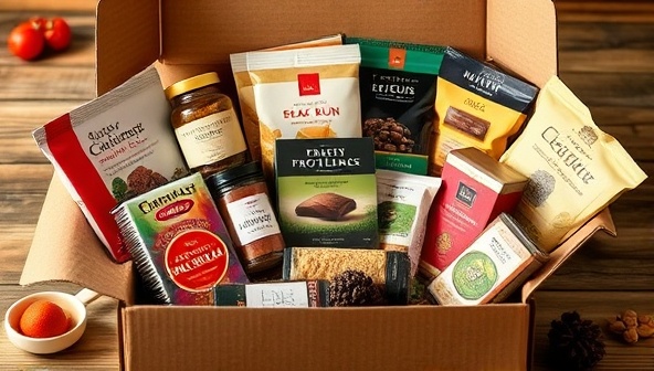 An enticing display of a subscription box overflowing with international gourmet treats, including exotic spices, artisan chocolates, specialty teas, and unique snacks from various regions, inviting subscribers to embark on a culinary adventure and explore the Flavors of the World Club's diverse offerings.
