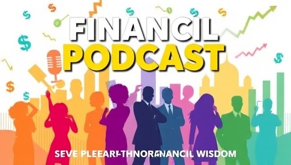 An engaging and dynamic podcast cover art featuring vibrant colors, financial symbols like dollar signs or graphs, and silhouettes of diverse hosts and guests, conveying a sense of energy and diversity in financial discussions, appealing to a modern audience seeking financial wisdom.
