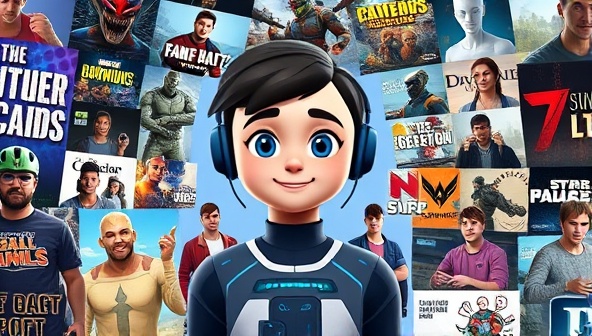 An AI-powered virtual assistant avatar surrounded by a variety of game genres, analyzing data and making personalized game recommendations to a diverse group of gamers, showcasing the platform's intuitive and dynamic nature.