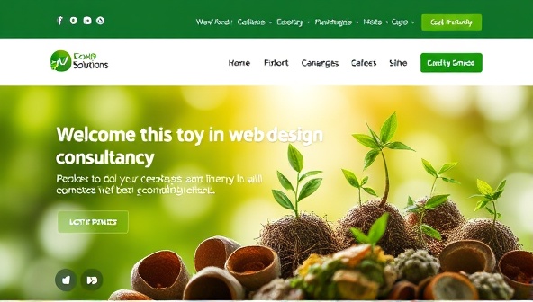 An eco-friendly website design featuring natural elements, green energy symbols, and sustainability icons, representing the environmentally conscious and sustainable approach of EcoWebSolutions in web design consultancy, emphasizing green practices and ecological awareness.