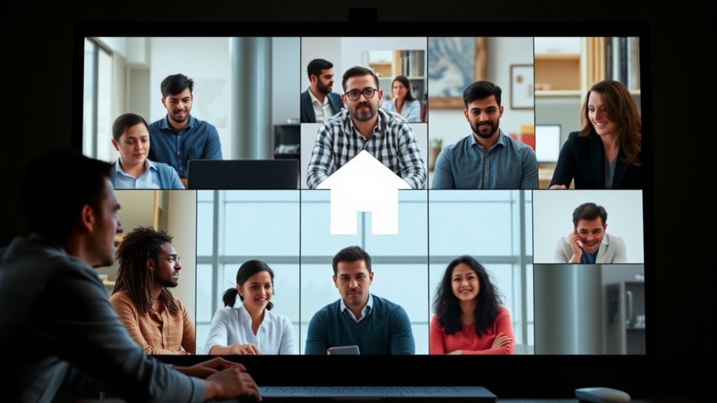 An image of a diverse group of individuals engaging in a virtual meeting, discussing real estate investment opportunities on a digital platform, symbolizing collaboration and community in real estate crowdfunding.