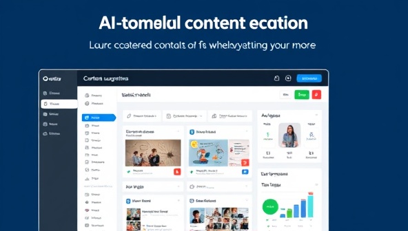 An AI-powered content creation interface displaying a user-friendly dashboard with content suggestions, visual templates, and analytics insights, showcasing the simplicity and efficiency of creating social media content with AI technology.