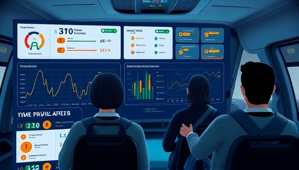 An AI-powered dashboard displaying real-time ride-sharing routes and matching algorithms, with digital avatars of passengers seamlessly traveling together in a shared vehicle, symbolizing the efficiency and convenience of OptiRide's AI-driven transportation solutions.