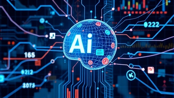 An illustrative visualization of a sophisticated AI system analyzing customer data streams and generating tailored marketing recommendations for businesses, symbolizing smart and data-driven marketing strategies.