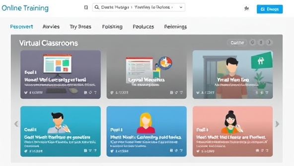 A modern and interactive online training platform interface showcasing remote work resources, virtual classrooms, and engaging webinars, illustrating a seamless and effective remote work training experience at Anywhere Learning Hub.