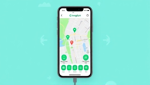 An animated visualization of a smartphone screen displaying the ChargeSpot app with a map showing nearby charging stations, battery icons indicating available spots, and a sleek design appealing to tech-savvy users.