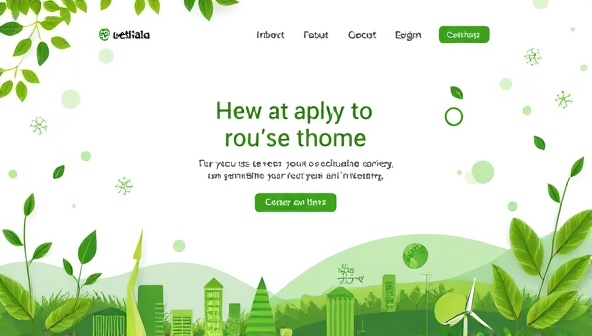 An eco-conscious design featuring a website layout adorned with green elements, renewable energy symbols, and eco-friendly icons, illustrating the harmony between sustainability and digital innovation in web design, promoting a greener online future.