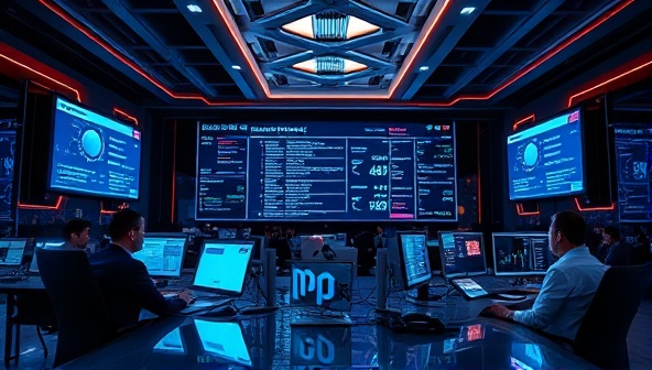 An innovative office setup with futuristic design elements, digital screens displaying blockchain transactions, and employees collaborating on blockchain audit processes, symbolizing cutting-edge technology and advanced audit solutions.