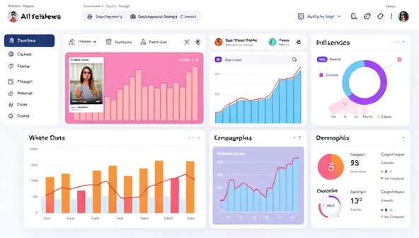 An AI-powered dashboard displaying influencer campaign analytics, engagement metrics, and audience demographics in a visually appealing and informative format, showcasing the platform's ability to optimize influencer marketing strategies effectively.