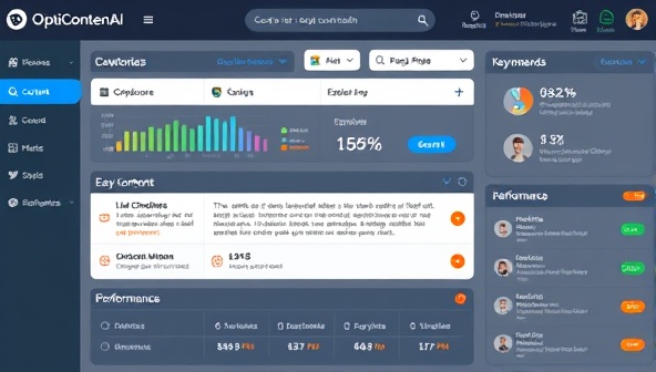An AI-powered content optimization dashboard displaying various content metrics, keyword suggestions, and performance insights, with a user making adjustments based on the platform's recommendations, highlighting the ease and effectiveness of using OptiContentAI for content enhancement.