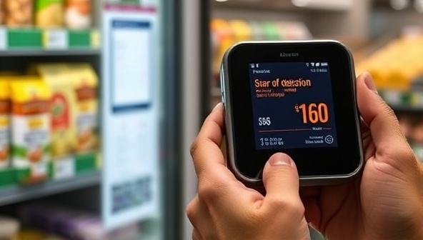 An individual using the AllerTech Scan device to scan a food product label, with a digital display showing allergen detection results and alerts, highlighting the device's user-friendly interface and seamless integration into daily food safety practices.