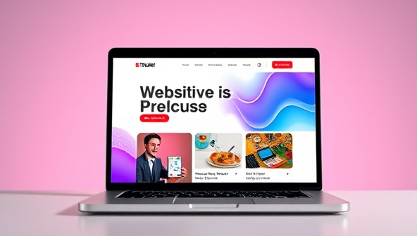 A laptop displaying a sleek and modern website design with vibrant colors and engaging visuals, symbolizing creativity and innovation in web design.