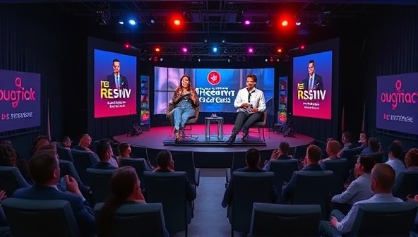 An interactive live streaming interface displaying a virtual event with real-time audience polls, interactive product showcases, and engaging Q&A sessions, illustrating the dynamic and immersive experience offered by StreamEngage Interactive.